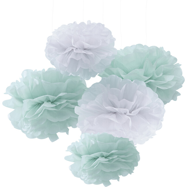 Hello World Tissue Paper Pom Poms, Mint & White - Decorations - 1