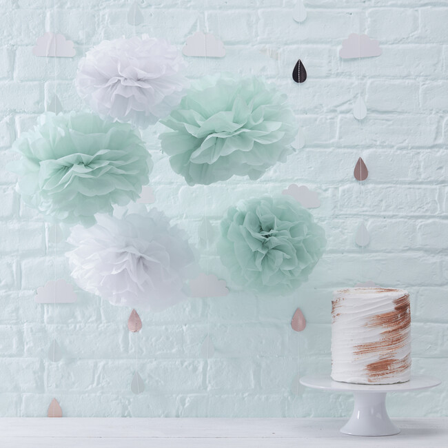 Hello World Tissue Paper Pom Poms, Mint & White - Decorations - 2