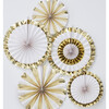 Pack of 5 Fan Decorations, Gold & White - Party - 2