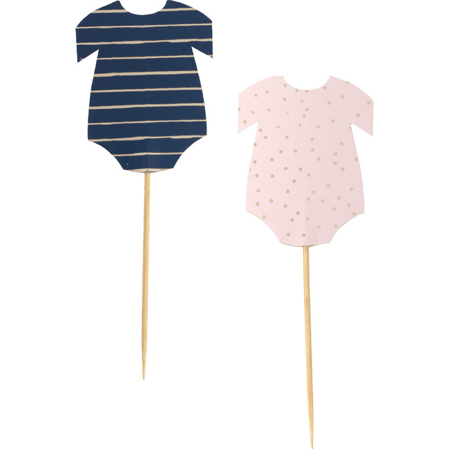 Gold Foiled Baby Grow Cupcake Toppers, Pink And Navy - Party - 1