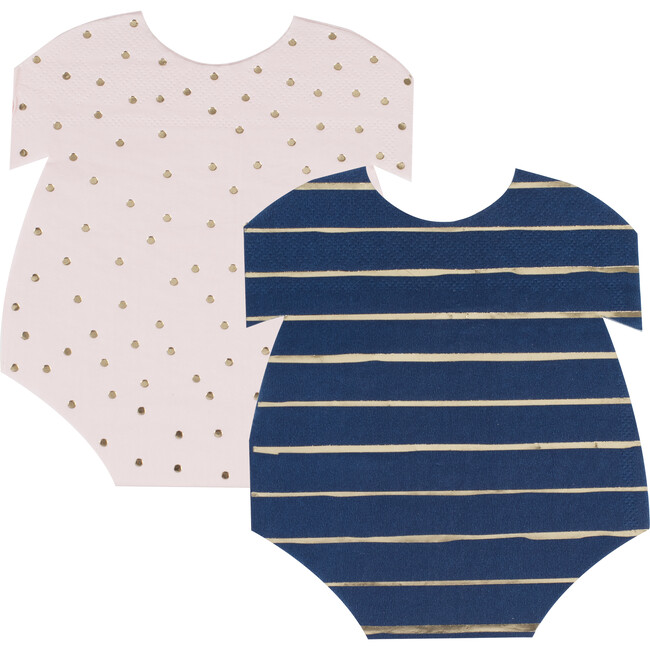 Gold Foiled Baby Grow Shaped Napkins, Pink And Navy