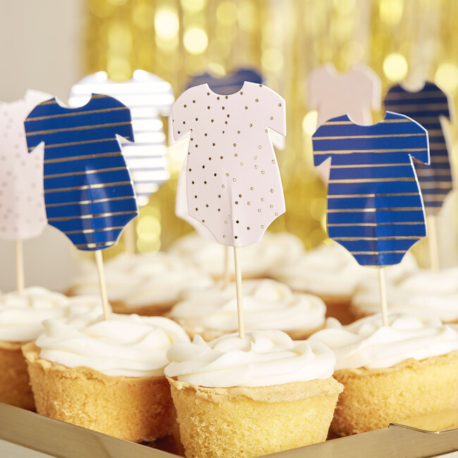 Gold Foiled Baby Grow Cupcake Toppers, Pink And Navy