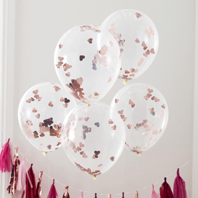Pack of 5 Confetti Balloons, Rose Gold