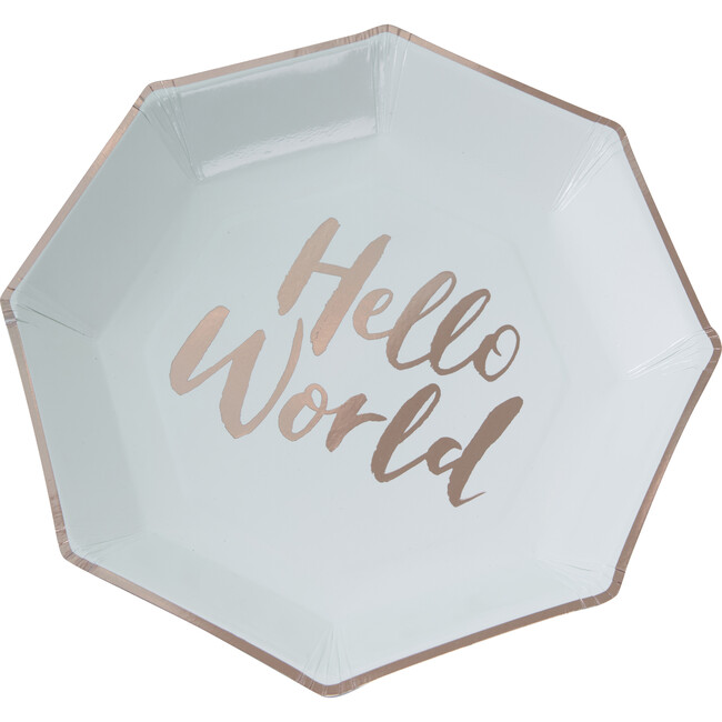 Hello World Paper Plates, Mint & Rose Gold