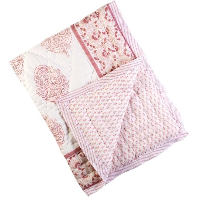Block-Printed Cotton Quilt, Pink City
