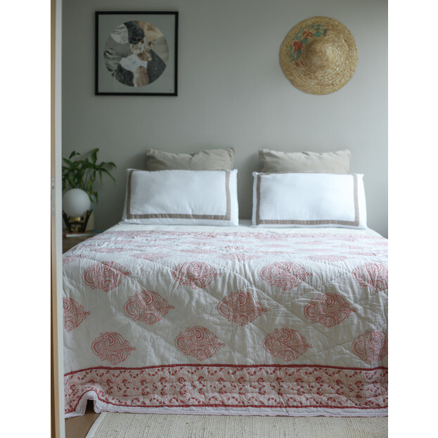 Block-Printed Cotton Quilt, Pink City