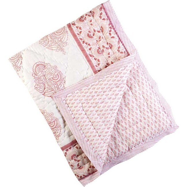 Block-Printed Cotton Crib Quilt, Pink City