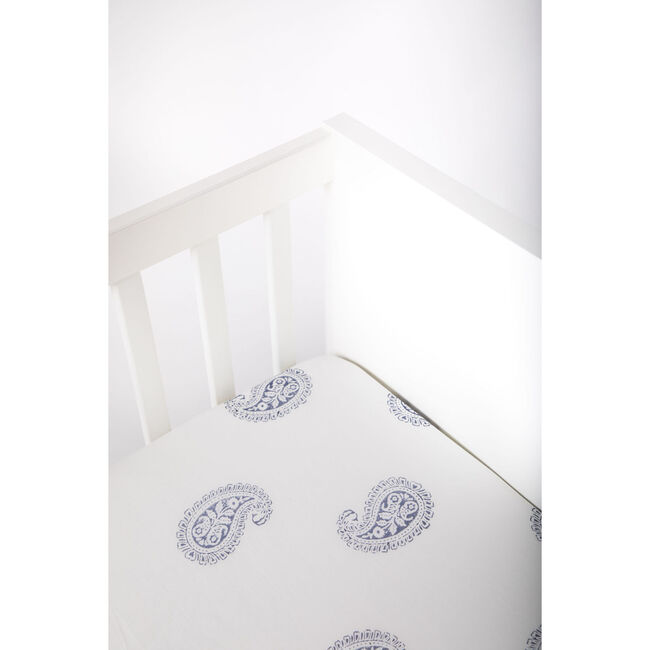 Block-Printed Cotton Fitted Crib Sheet, Fort