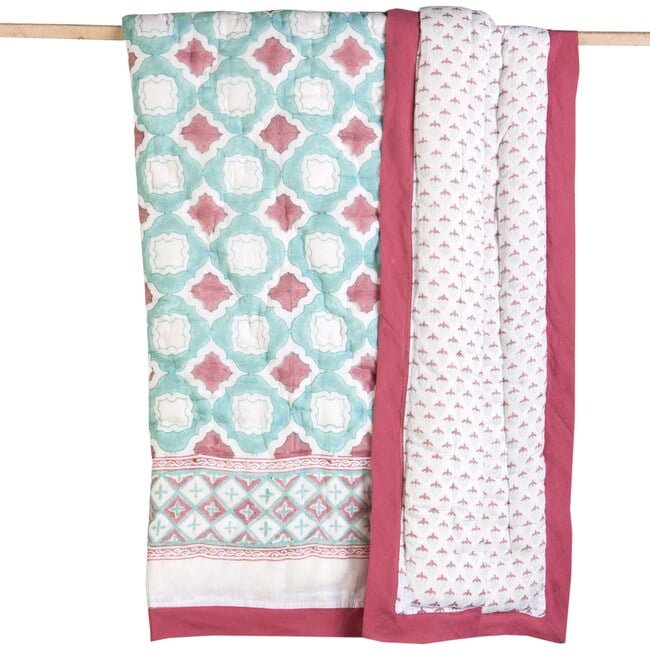 Block-Printed Cotton Crib Quilt, Miami - Quilts - 3