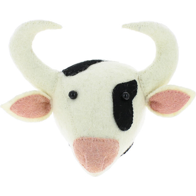 Mini Cow Animal Head, White/Black