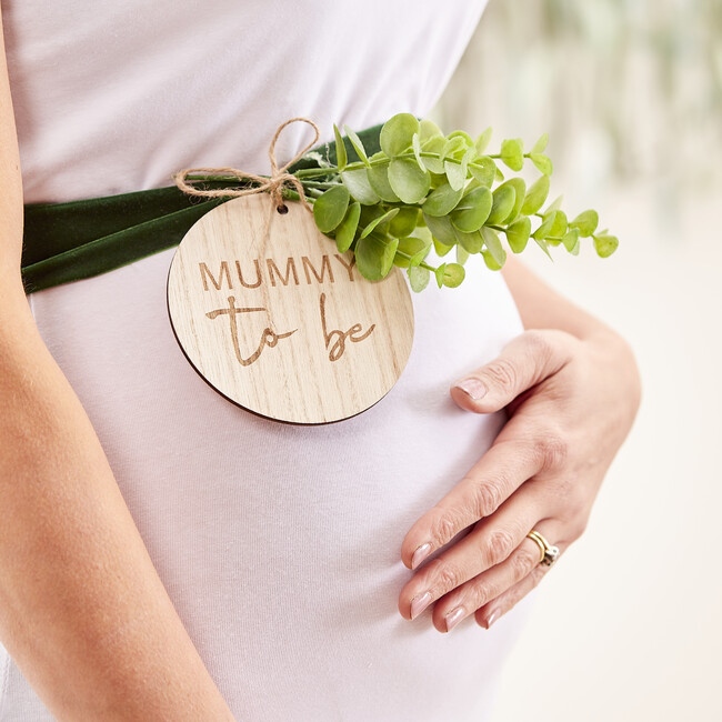 Mummy To Be Belly Sash, Foliage and Wooden Tag
