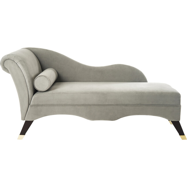 Caiden Velvet Chaise with Pillow, Grey