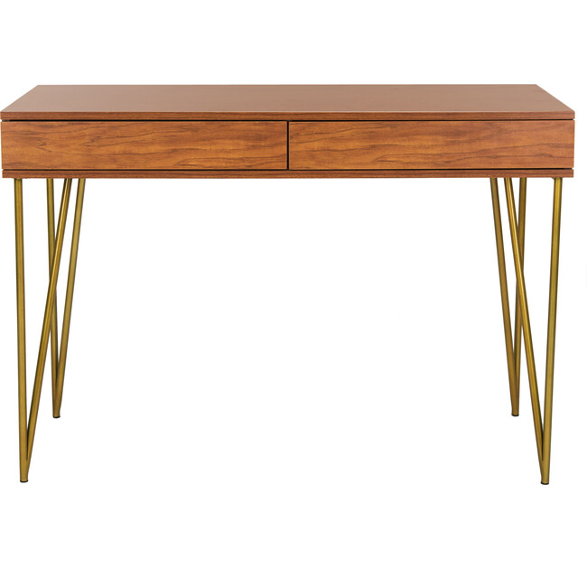 Pine Two-Drawer Desk, Gold - Desks - 1