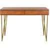 Pine Two-Drawer Desk, Gold - Desks - 1 - thumbnail