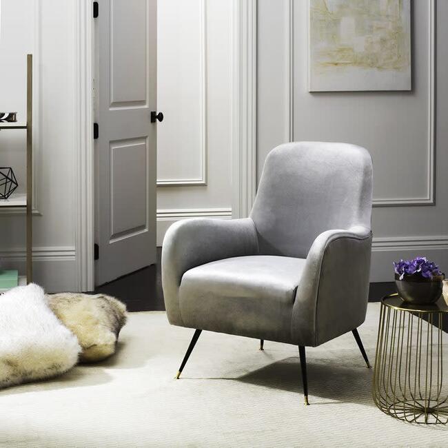 Noelle Velvet Mid-Century Accent Chair, Grey