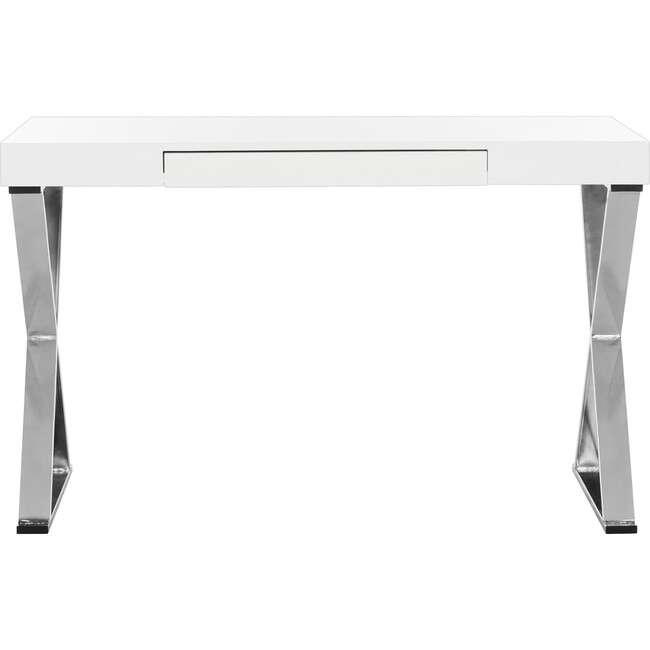 Paley Lacquer & Chrome Desk, White/Silver