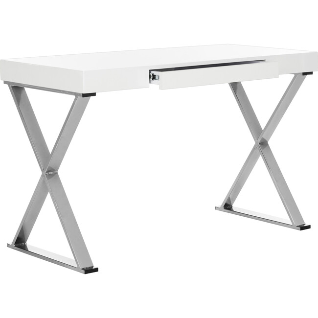 Paley Lacquer & Chrome Desk, White/Silver