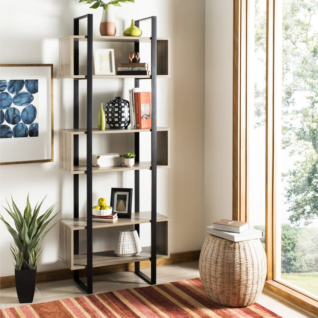 Adhara Retro Mid-Century Wood Etagere, Black - Bookcases - 6