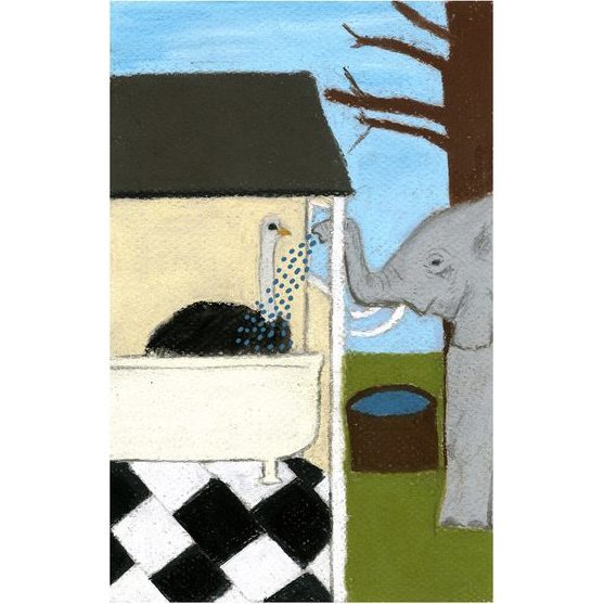 Elephant Shower, 10" x 7" - Art - 1