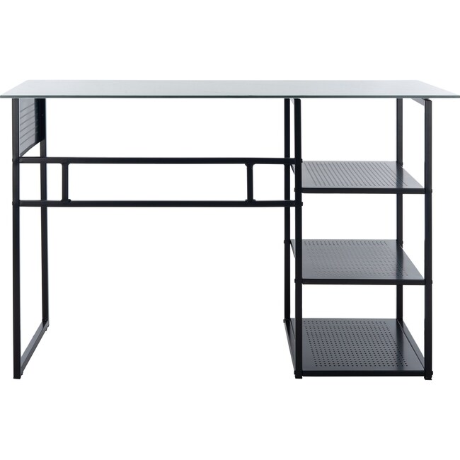 Xyla 3 Shelf Glass Top Desk, White/Black