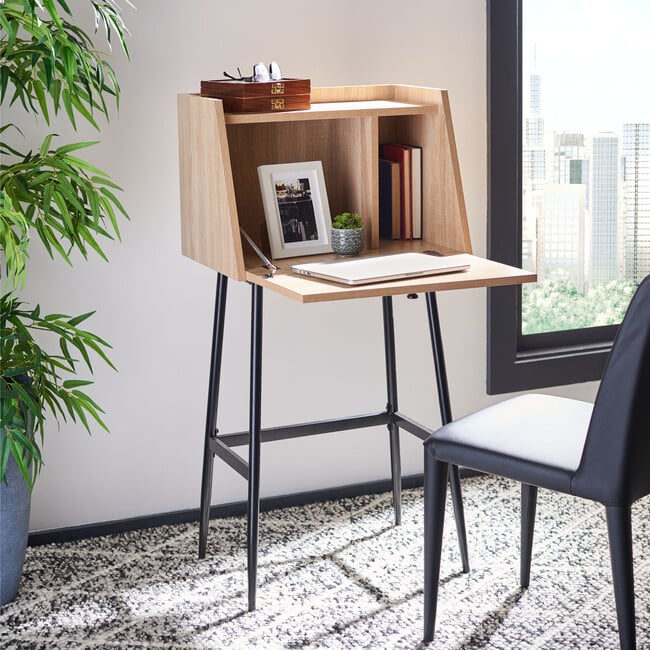 Xander Modern Secretary Desk, Natural/Black - Desks - 2