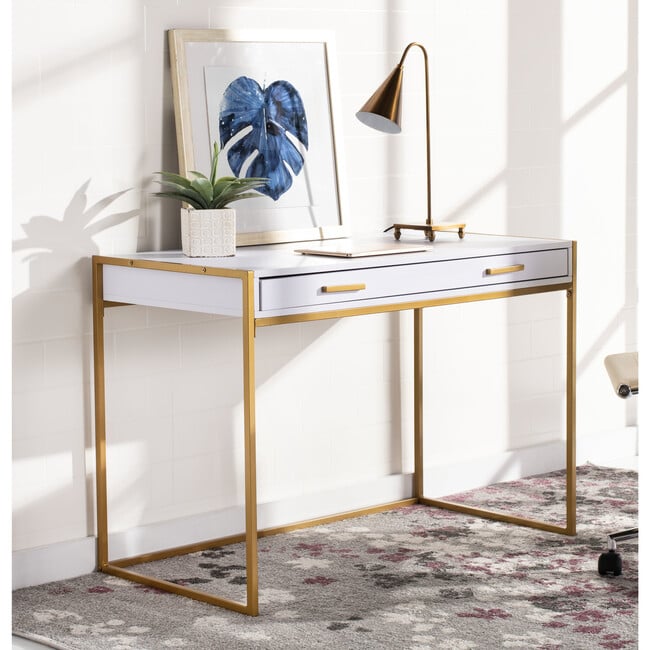 Elodie 1 Drawer Desk, White/Gold - Desks - 2