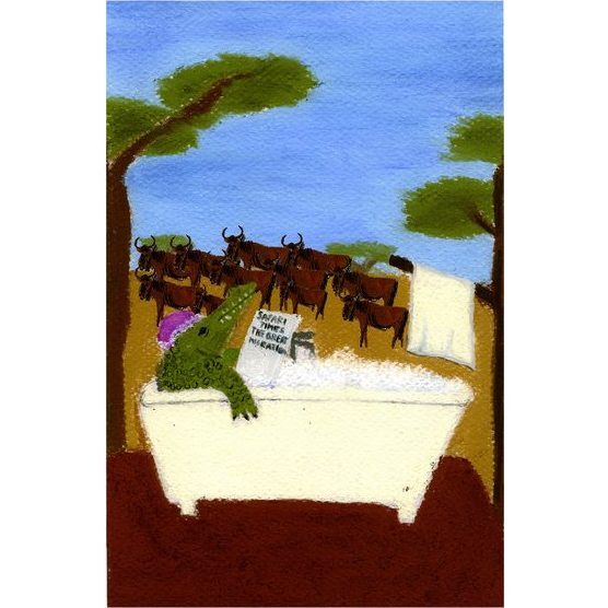 Crocodile Bath, 10" x 7" - Art - 1