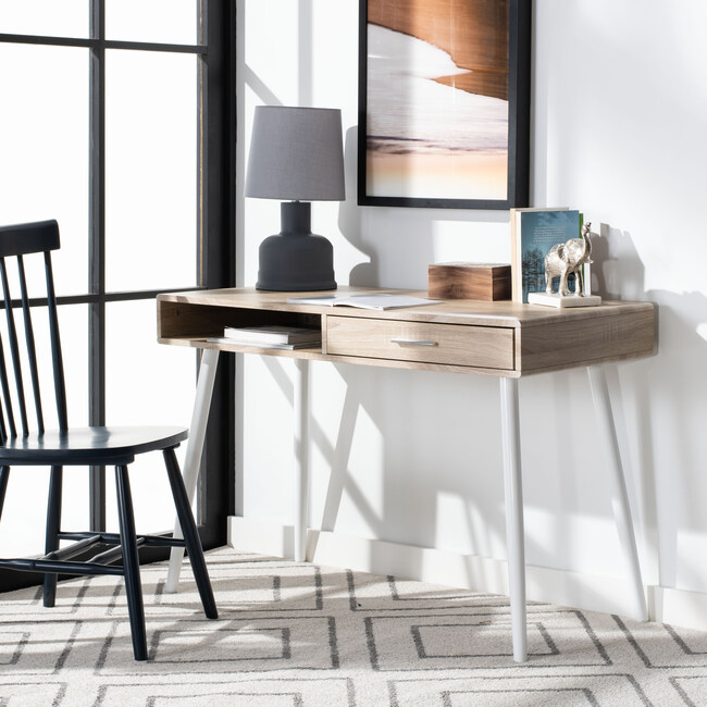 Jorja 1 Drawer 1 Shelf Desk, Natural/White - Desks - 2
