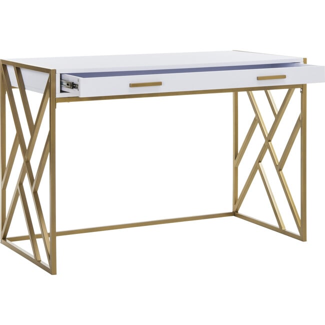 Elaine 1 Drawer Desk, White/Gold - Desks - 3