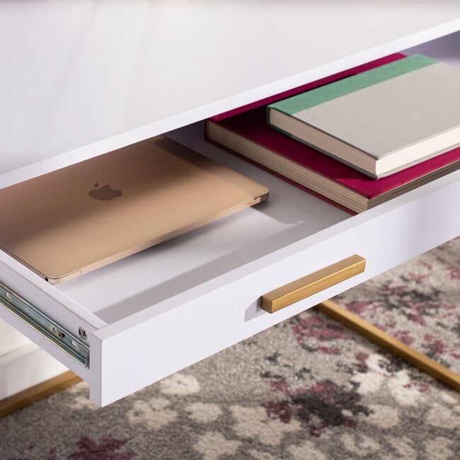 Elodie 1 Drawer Desk, White/Gold - Desks - 3