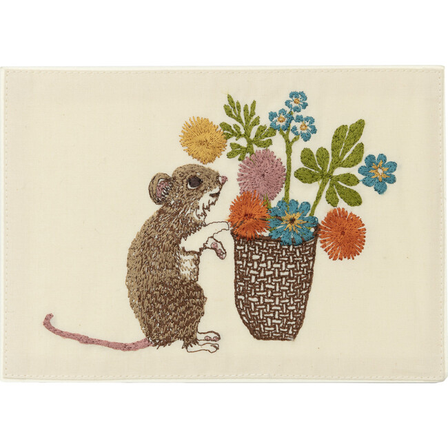 Mouse with Flowers Embroidered Card