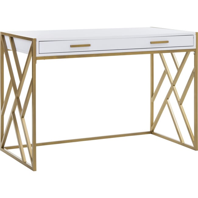 Elaine 1 Drawer Desk, White/Gold - Desks - 4