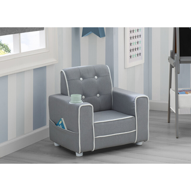 Chelsea Kids Upholstered Chair with Cup Holder, Soft Grey