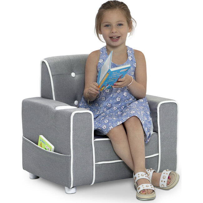 Chelsea Kids Upholstered Chair with Cup Holder, Soft Grey - Kids Seating - 3