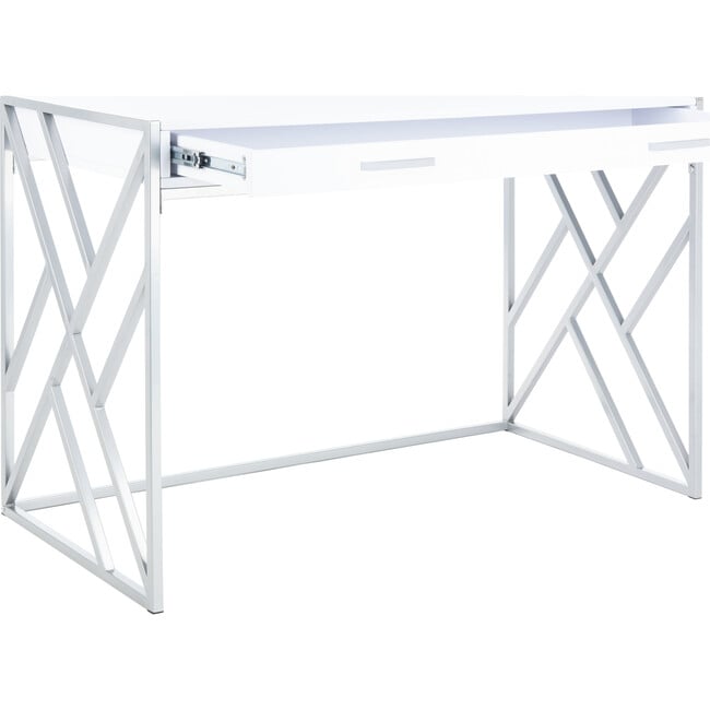 Elaine 1 Drawer Desk, White/Silver - Desks - 4