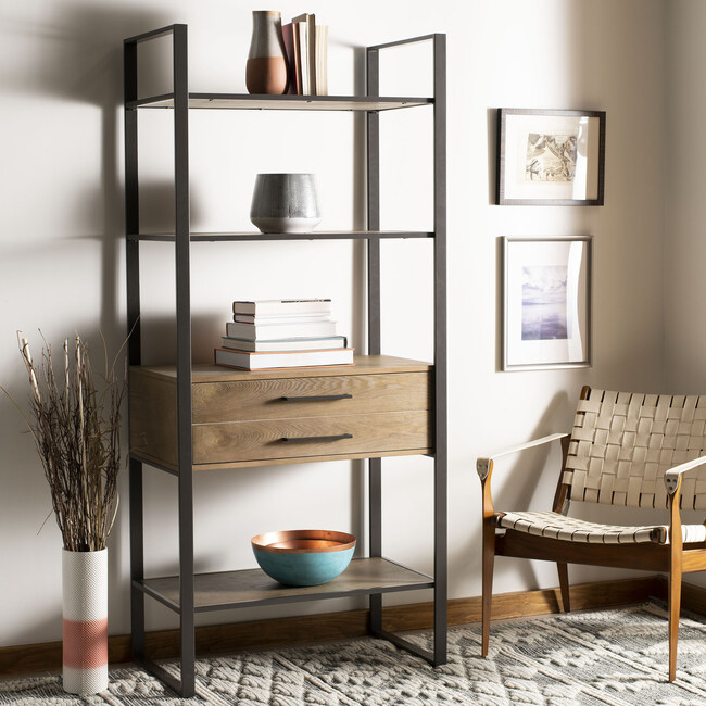 Skylar 4 Tier 1 Drawer Etagere, Gunmetal - Bookcases - 6