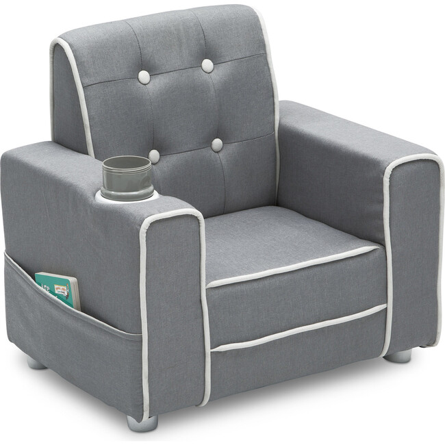 Chelsea Kids Upholstered Chair with Cup Holder, Soft Grey - Kids Seating - 4