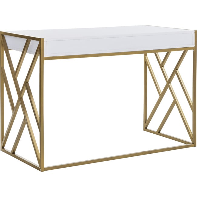 Elaine 1 Drawer Desk, White/Gold - Desks - 7