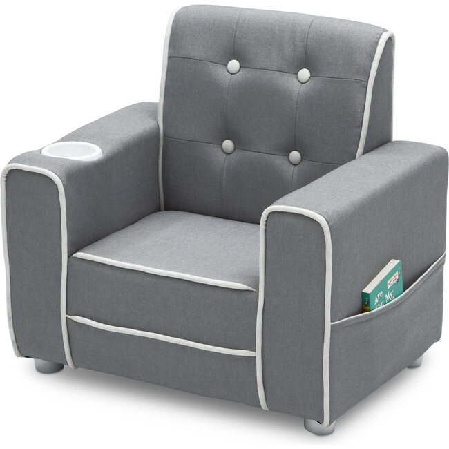 Chelsea Kids Upholstered Chair with Cup Holder, Soft Grey - Kids Seating - 5