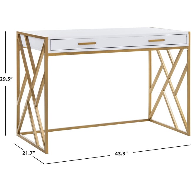 Elaine 1 Drawer Desk, White/Gold - Desks - 8