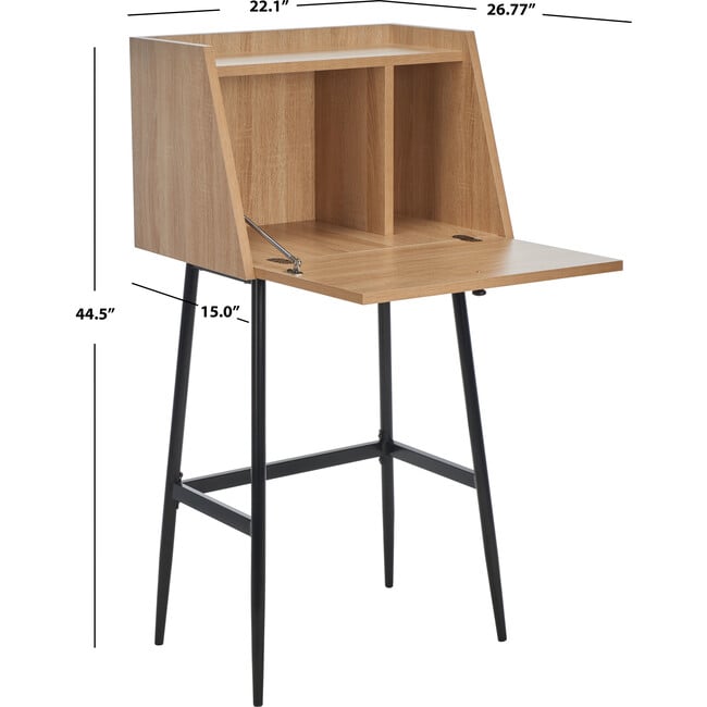 Xander Modern Secretary Desk, Natural/Black - Desks - 8