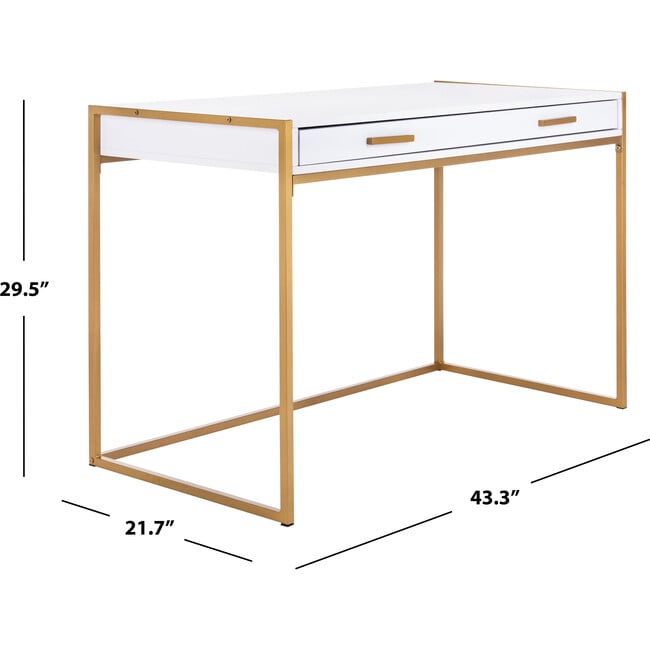 Elodie 1 Drawer Desk, White/Gold - Desks - 9