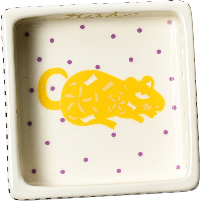 Chinese Zodiac Square Trinket Bowl, Rat - Accents - 1