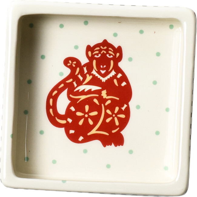 Chinese Zodiac Square Trinket Bowl, Monkey - Accents - 1