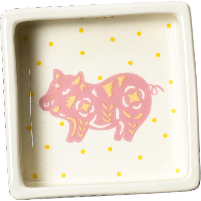Chinese Zodiac Square Trinket Bowl, Pig - Accents - 1