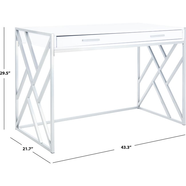 Elaine 1 Drawer Desk, White/Silver - Desks - 9