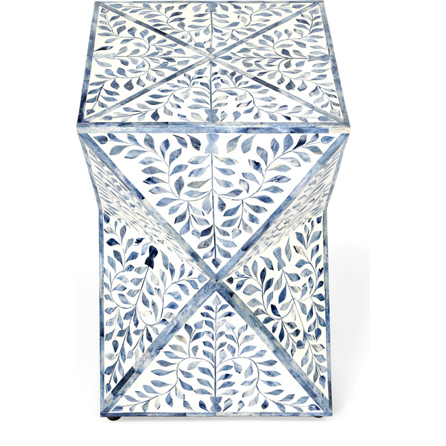 Anais Bone Inlay End Table, White/Blue - Accent Tables - 3