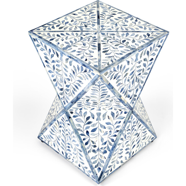 Anais Bone Inlay End Table, White/Blue - Accent Tables - 6