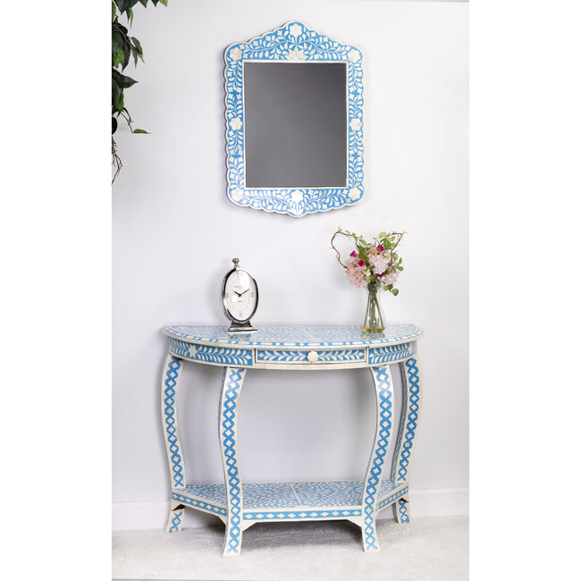 Darrieux Bone Inlay Demilune Console Table, Blue - Accent Tables - 3