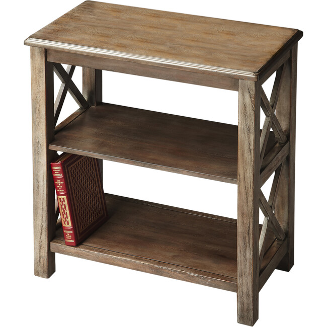 Vance Crossed Bookcase, Dusted Wood
